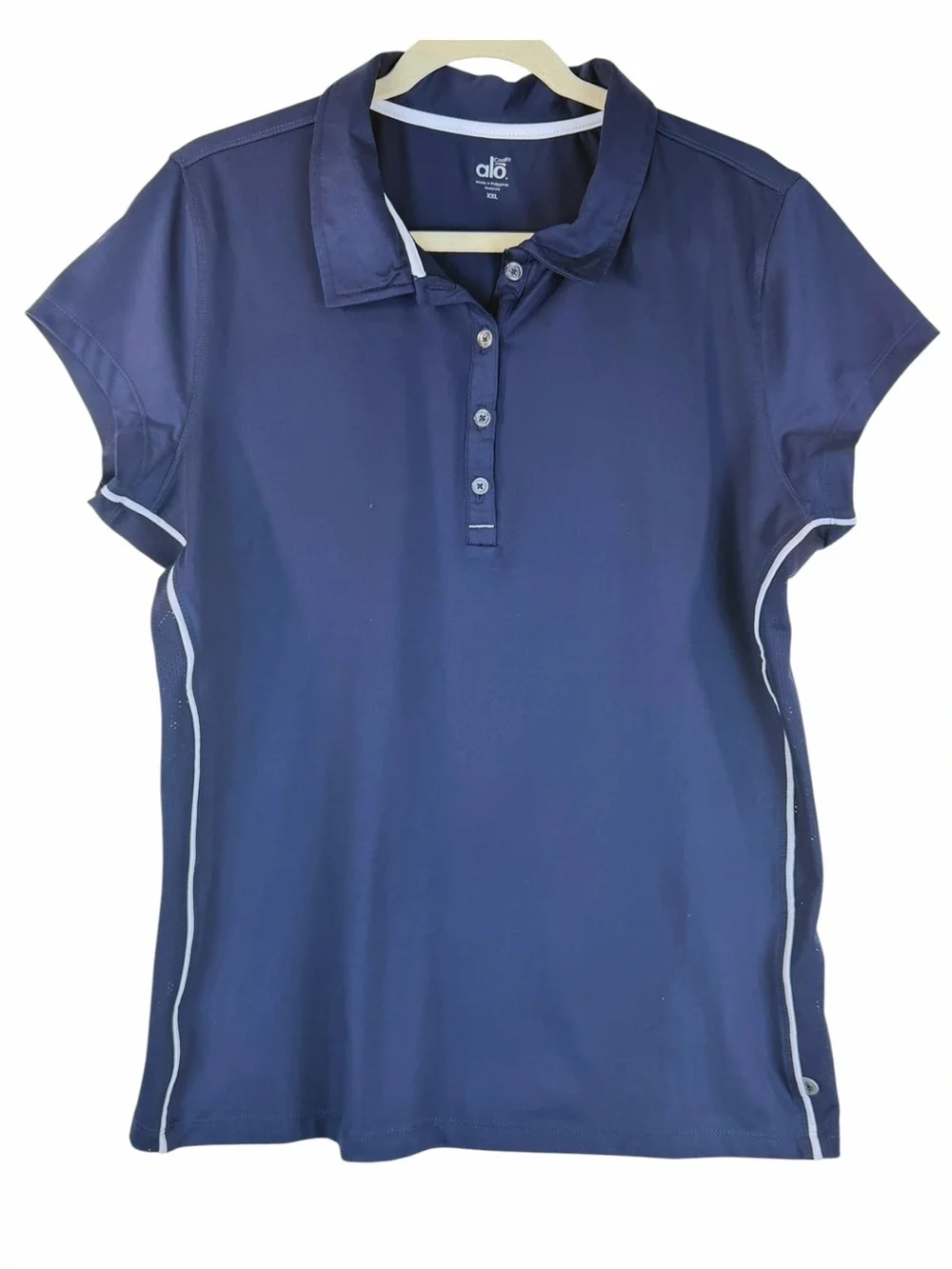 ALO Sport CoolFit Performance Polo Navy Blue White Short Sleeve Size XXL